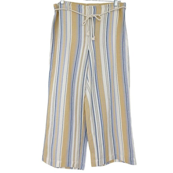 J. Jill Wide Leg Linen Blend Cropped Pants In Barley Multi Women's M Striped - Picture 1 of 11